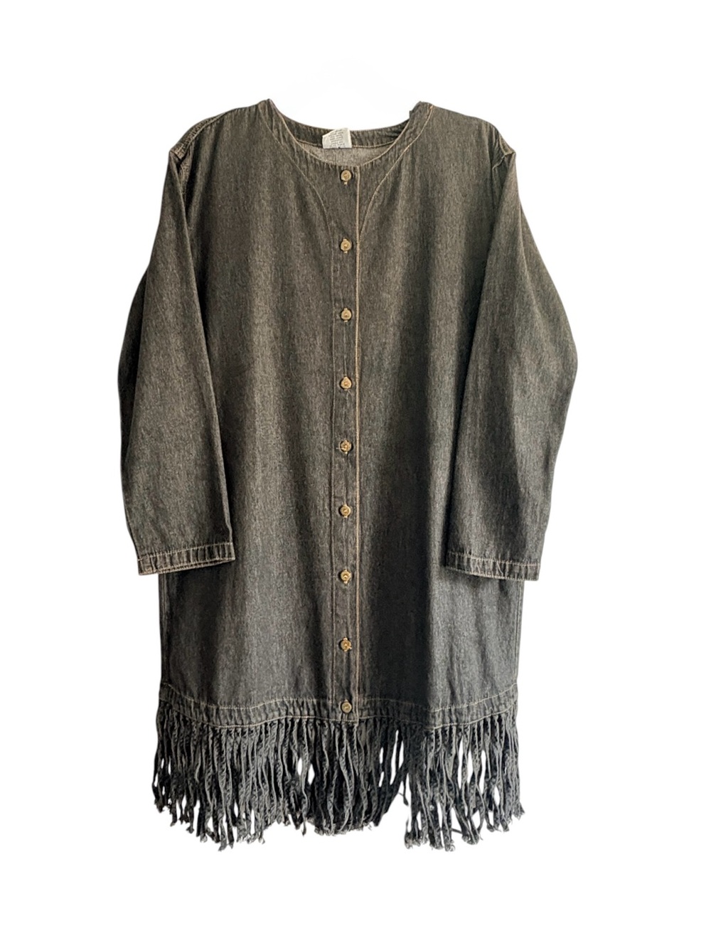 VTG CMC Color Me Cotton Denim Fringe Shirt Dress Shacket Lagenlook BOHO